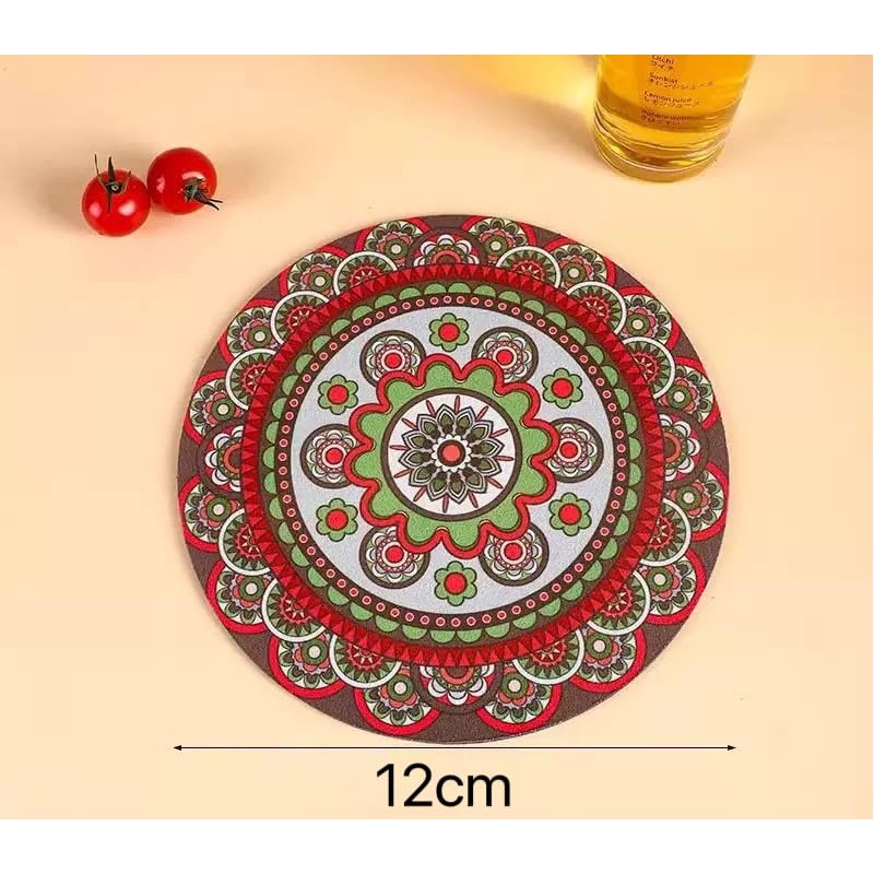 Decorative Round Mandala Coasters,Heat-Resistant Table mat, Anti-Scald Plate mat. 12