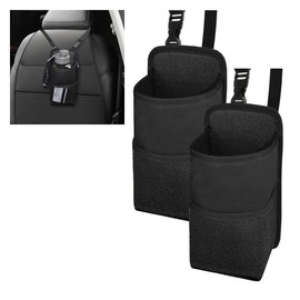 2-in-1 Large Cup Holder, 80 oz Multifunctional Car Seat Side Organizer, Hanging Water Bottle Holder Bag, Car Stuff Holder with Mesh Pocket for Phone & Drink, Suitable for Car SUV Truck (2 PCS)