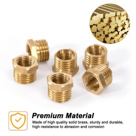Brass Reducer, 1/4 Inch Male Thread x 1/8 Inch Female Thread Pipe Fitting Reducer with Brass Thread, Brass Hex Bushing for Water Pipe, Air, Oil (Pack of 6)
