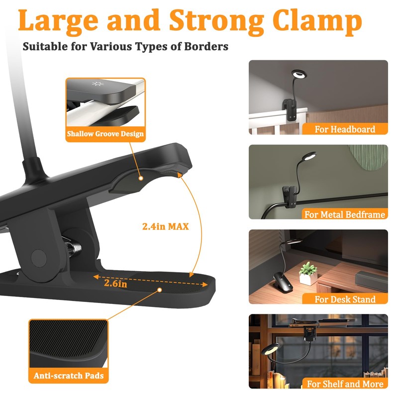 HECDSTLY 2 Pack Clip on Reading Light for Bed Headboard,