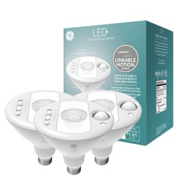 GE LED+ Motion Sensor LED Light Bulbs, Linkable Security Lights, PAR38 Outdoor Floodlights, Warm White (3 Pack)