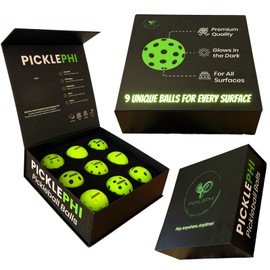 Picklephi Luxury Kit | 9 Unique Pickleballs for Playing Anytime, Anywhere Even Park & Beach | Outdoor & Indoor Pickleball Balls | Glow in The Dark Pickle Ball | USAPA | Foam Silent Racketball Ball