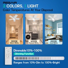 Regair Small Ceiling Fan With Light 32 Inch, Remote Control DC Motors, 3CCT 3000K-4000K-6500K Dimmable Timer Noiseless, Modern White Compact Ceiling Fan for Indoor & Outdoor