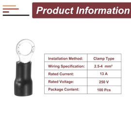 sourcing map 100 Pcs RV3.5-5 Insulated Ring Electrical Wire Connectors Wire Terminals Wire Crimp Connector Kit 14-12 AWG for Electrical Projects Industrial Chemical Industry, Black