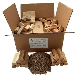 Triple Fuel Mini Firewood Kit - Mini Firewood, Firestarters, Free kindling - 15 LB of Hand-Split logs, Reclaimed firewood Pieces, Wood-Fuel pellets - Compatible w/Solo Stove Mesa (3.5" Long Firewood)