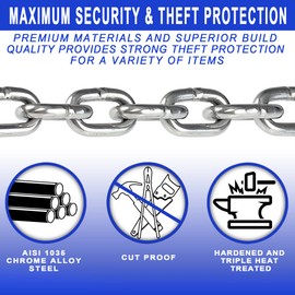 DocksLocks 8mm Security Chain Lock Set (3', 6' or 10') Heavy Duty, Cinch Style, Weatherproof, Hardened Carbon Steel, Includes Compact U-Lock 3ft