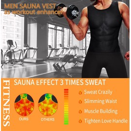 BODYSUNER Sauna Suit Sweat Vest Workout Tank Top for Men Compression Workout Weighted Vest Blue,L/XL