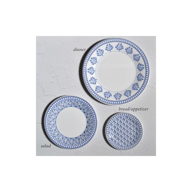 Merritt Savannah 6"" Melamine Saucer Appetizer Bread Plate, Blue/White, Set