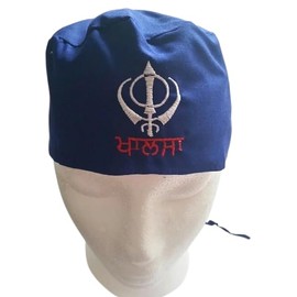 Generic Sikh Patka Khanda Printed Cotton Adjustable Patka, Bandana, Skull Cap for Men & Women Pack Of 1 (Blue), Medium, Orange