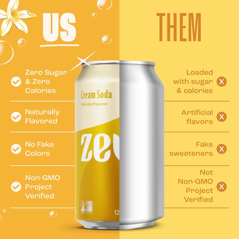 Zevia Zero Sugar Soda, Cream Soda, 12 oz Cans (24-Pack)