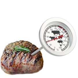 com-four® Roasting Thermometer Made of Stainless Steel - Analog Meat Thermometer up to 120 ° C - Barbecue Thermometer - Meat Needle - 10 cm (001 Piece)