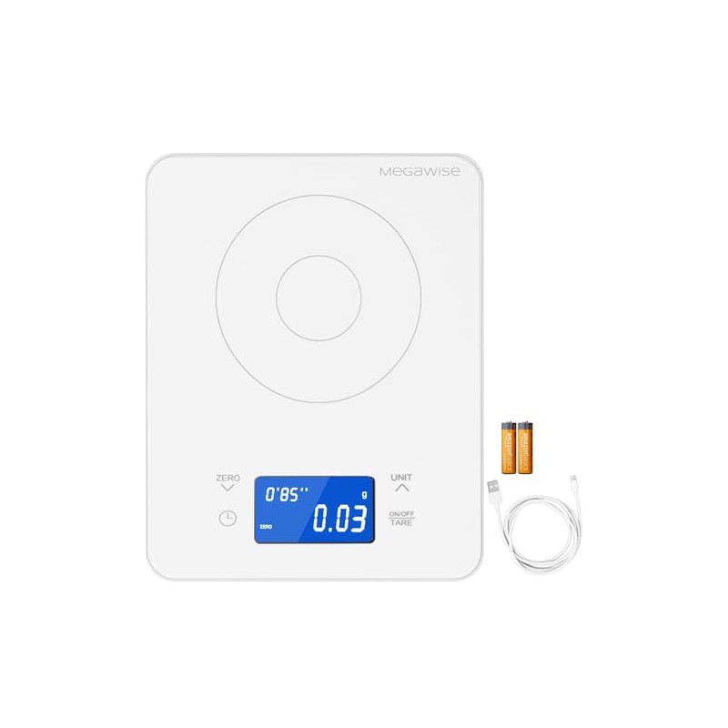 MEGAWISE Precision Coffee Scale,High Precision to 0.005oz, Waterproof Tempered Glass,