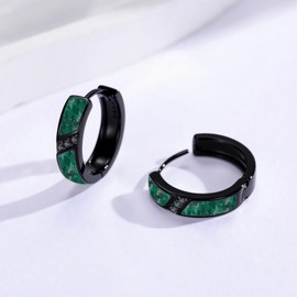 KoyeKei Black Malachite Hoop Earrings for Men 925 Sterling Silver Malachite Huggie Earrings with Cubic Zirconia Jewelry Birthday Gifts for Women