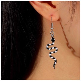 Cimenexe Punk Snake Dangle Earrings Serpent Drop Earrings Black Viper Hook Earrings Retro Cobra Earrings Gothic Crystal Snake Earrings Jewelry for Women and Girls