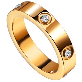 Gleamart Gold Stainless Steel Love Friendship Ring Cubic Zirconia Promise Ring for Women