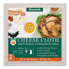 2 Pcs Cheese Cloths, 36x36Inch, SGS Tested 100% Unbleached Cotton Cheesecloth for Straining with 4 Hemmed Edges, Grade 100 Ultra-Fine Mesh Cloth, Reusable Cheese Cloth for Cooking,Crafts - 9 Sq.Ft