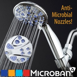 AquaDance Antimicrobial – Anti-Clog High-Pressure 6-Setting Hand Shower with Nozzle Protection from Growth of Mold, Mildew & Bacteria for Stronger Shower! 3 Jet Color Choices – 4" Sunset Blue