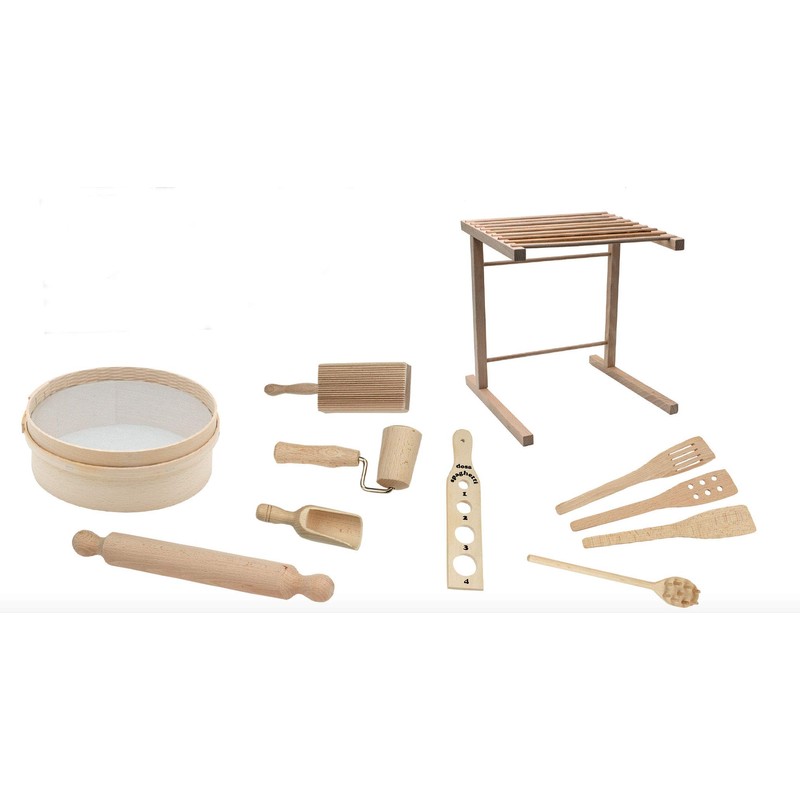 Bisetti 11 Piece Pasta Kit Including: Rolling Pin, Drying Rack,