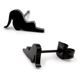 Steelmeup Stainless Steel Black Cat Stretching Post Stud Earrings