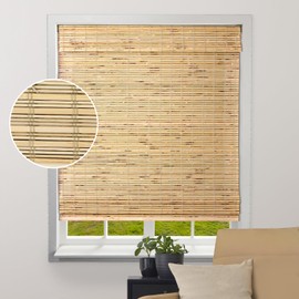 ARLO BLINDS Sheer Bamboo Roman Shades with Valance - Petite Rustique, 35" W x 60" H - Light Filtering Cordless Blinds for Interior Windows - Real Natural Bamboo Material - Mounting Hardware Included
