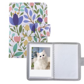 Mini Photo Album 28 Pockets for Mini Film, 2x3 Photo, Kpop Photos Card, Wallet Albums Book for Mini 12 11 40 7+ EVO 90 (Green Flowers, 28 Pockets)