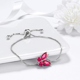 Aurora Tears Butterfly Bracelets 925 Sterling Sliver July Birthstone Red Ruby Bracelet Animals Jewelry Gift for Women and Girls DB0111R