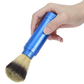 HAOHIZE Shaving Brush for Men, Portable Shaving Brush with Blue Aluminium Handle, Hairdressing Brush, Beard Brush, Travel Facial Cleansing, Foaming Shaving Cream, Brush