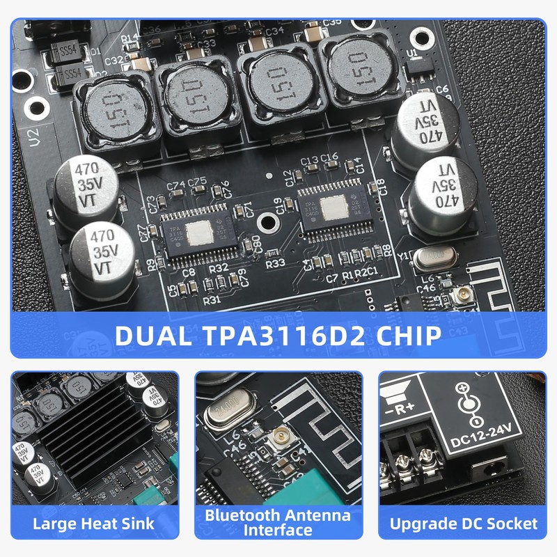 ZK-1002T Bluetooth Amplifier Board, 100W+100W 2.0 Channel Stereo Audio Power