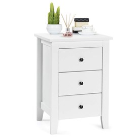 Giantex Nightstand with 3 Drawers, Wooden Side Table w/Solid Wood Legs & Storage Cabinet, Bedside Accent Sofa Table for Bedroom Small Space, White