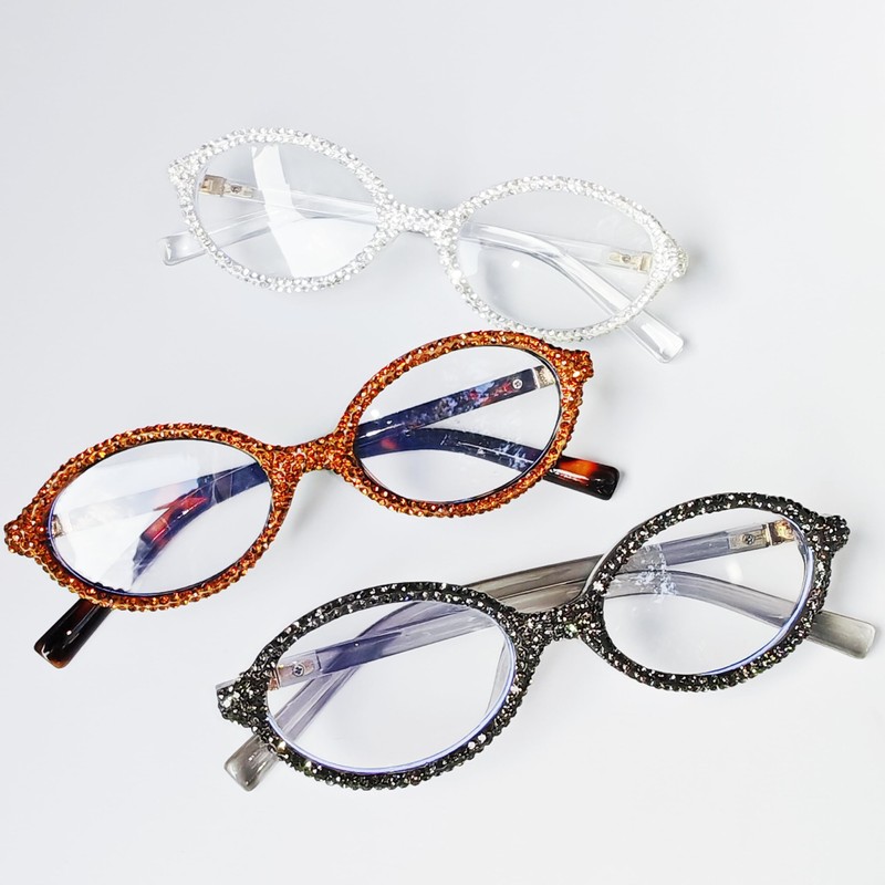 ICARA Fashion Rhinestone bling Reading Glasses for Women Retro Oval