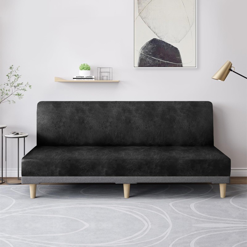 molasofa Leather Like Stretch Futon Slipcover Armless Futon Bed Sofa