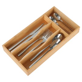 Upassion Bamboo Kitchen Drawer Organizer, 7 Inch Silverware Utensil Holder fo...