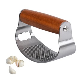 OWLMATE Garlic Press Stainless Steel Garlic Press Rocker with Wooden Handle Garlic Rocker Innovative Design Easy Cleaning for Kitchen Aid