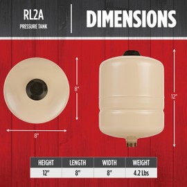 Red Lion RL2A - 2-Gallon Inline Pre-Charged Pressure Tank for Well Pumps, 3/4-Inch MNPT System Connection, Almond, 604652