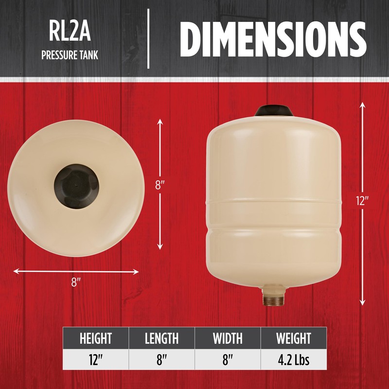 Red Lion RL2A - 2-Gallon Inline Pre-Charged Pressure Tank for