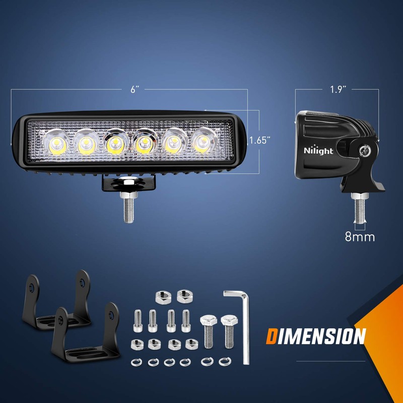 Nilight LED Light Bar 2PCS 18W 6Inch Flood LED Pods