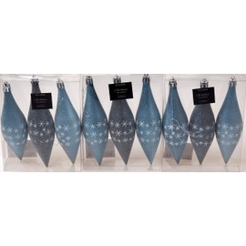 BWG Christmas Frosted Droplet Baubles Tree Decorations Large - Grey Blue (Set of 9)