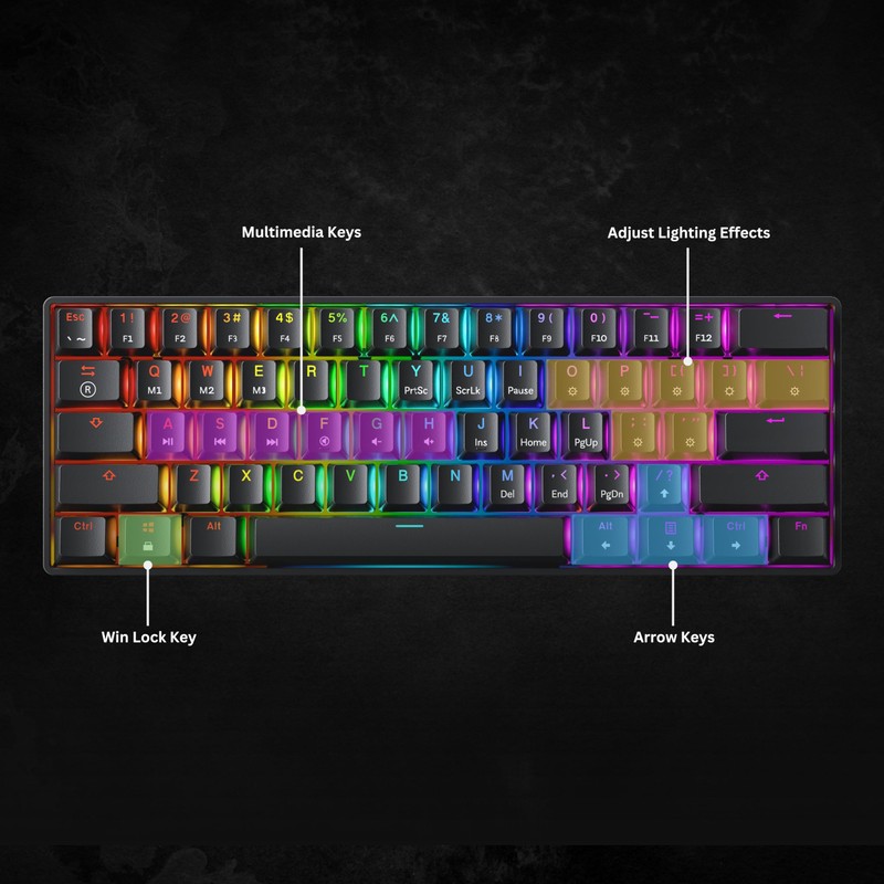 GK61 Mechanical Gaming Keyboard - 61 Keys Multi Color RGB
