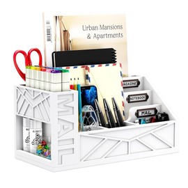 BEGULF Mail Organizer Countertop for Home, Rustic Mail Holder for Desk Office Accessories Organizer, Wooden Desktop Mail Sorter Storage for File, Letter, Bills, Paper, Folder (White)