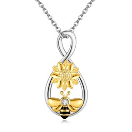 ONEFINITY Bee Necklace Sterling Silver Sunflower Necklace Bee Pendant Necklace Flower Jewellery Gifts for Women