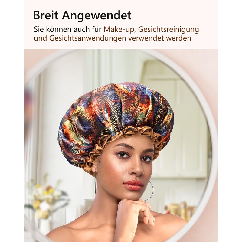 mikimini Large Shower Cap for Women - Waterproof Reusable Cap