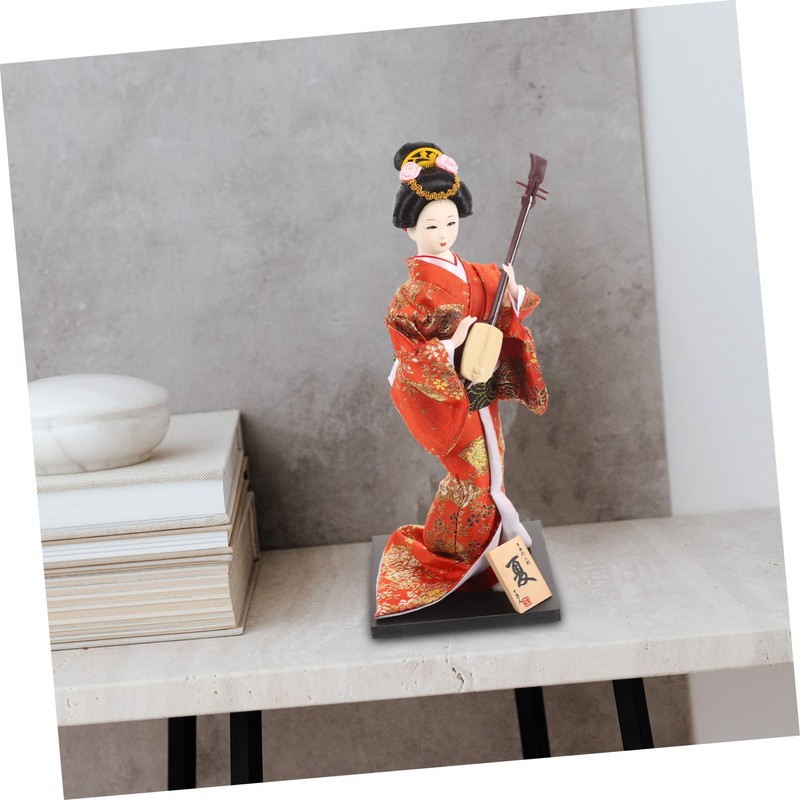 Alipis Japanese Geisha Doll Traditional Kimono Statue Artistic Home Decor