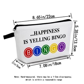 MoCaliduccious "Happiness Is Yelling Bingo Print Makeup Bag for Women Birthday Gifts Holiday Cheer & Adult Celebrations Bingo Game Lover Player Gifts Travel Cosmetic Pouch (White)