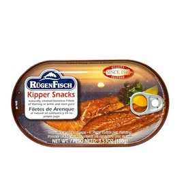 Rugen Fisch Kipper Snacks, Smoked Herring Fillets, 3.54 oz Cans (Pack of 3)