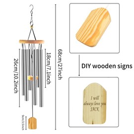 QMAHA Outdoor Wind Chimes, Metal 6 Tubes Wind Chimes for Outdoor Hanging, Decorative Wind Chimes for Balcony, Garden,65 cm