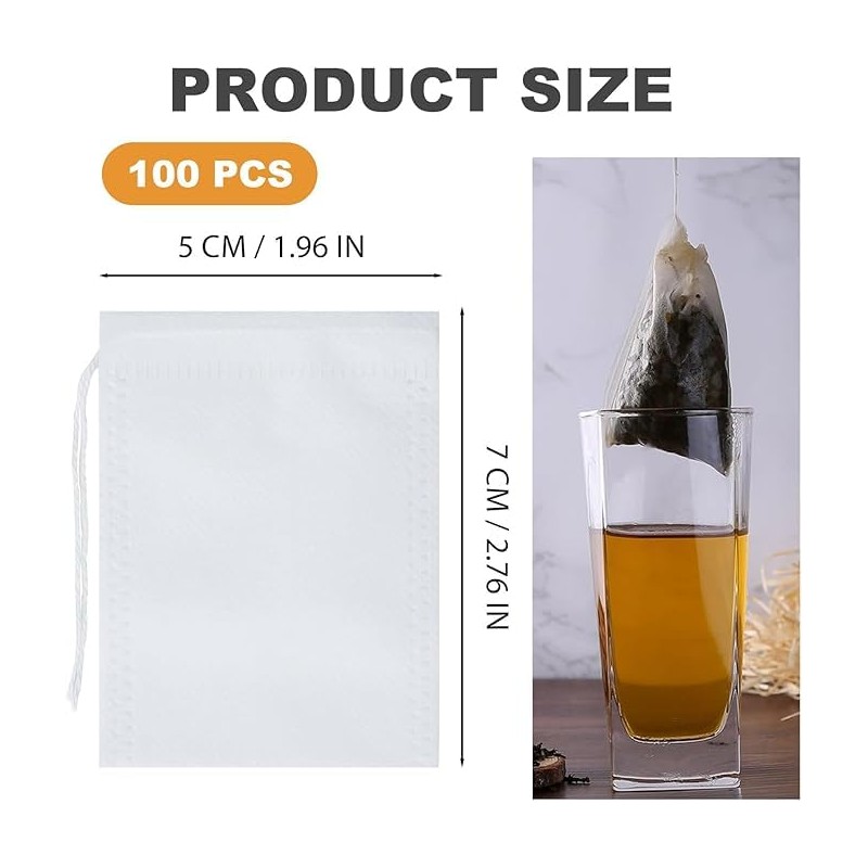 100 Tea Filter Bags, 5 Tea Hangers, Empty Loose Leaf