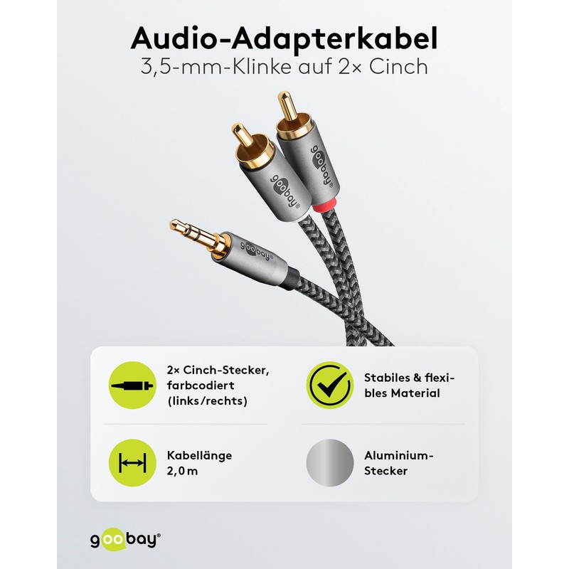 goobay 65288 Stereo RCA to Jack 3.5 Aux Cable 2