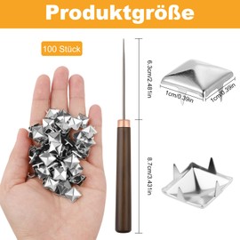 Notoke Pack of 100 Square Metal Rivets for Leather, Pyramid Spike Rivets, DIY Punk Rivets, for Bags, Clothes, Shoes, Leather Band, Coats, Gloves, Bracelets