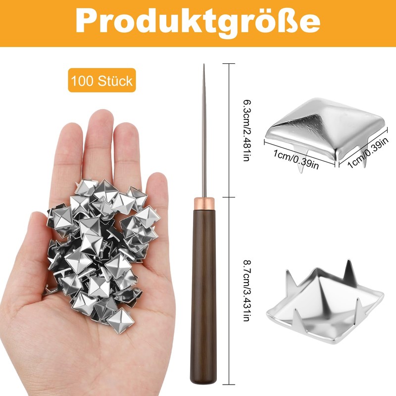 Notoke Pack of 100 Square Metal Rivets for Leather, Pyramid