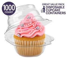 Stock Your Home Individual Plastic Cupcake Containers Disposable with Connected Airtight Dome Lid (1000 Count) Clear Single Cupcake Container, BPA Free